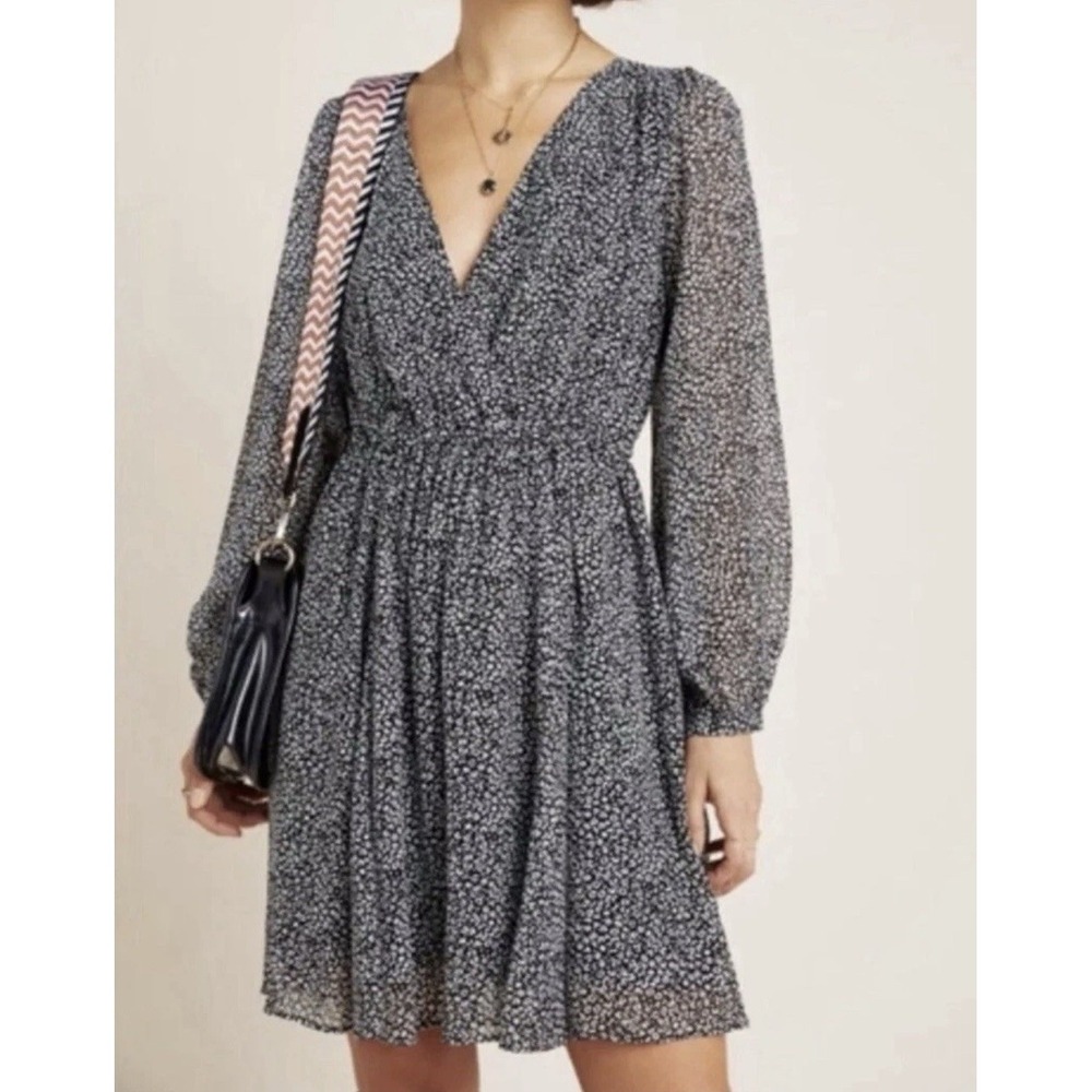 Anthropologie Maeve Mini Dress Black White Leopard Small Pockets Carolyn $168